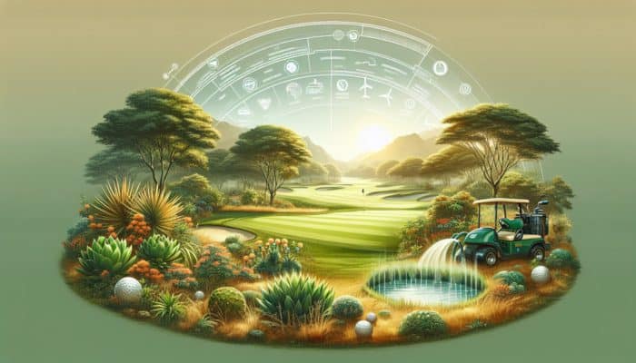 A serene golf course at Mtunzini Country Club, showcasing sustainability with eco-friendly equipment and smart irrigation.