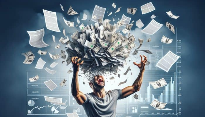 Person shredding high-interest debt statements, consolidating into one lower-interest loan, symbolizing financial freedom.