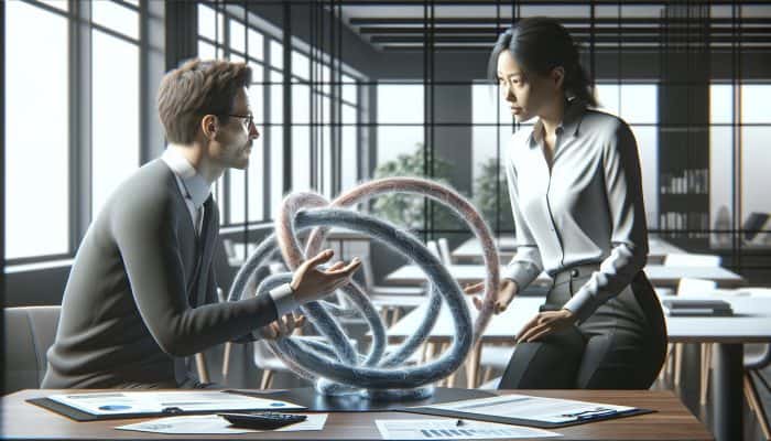 A person and financial expert discussing debt consolidation with charts in a modern office.