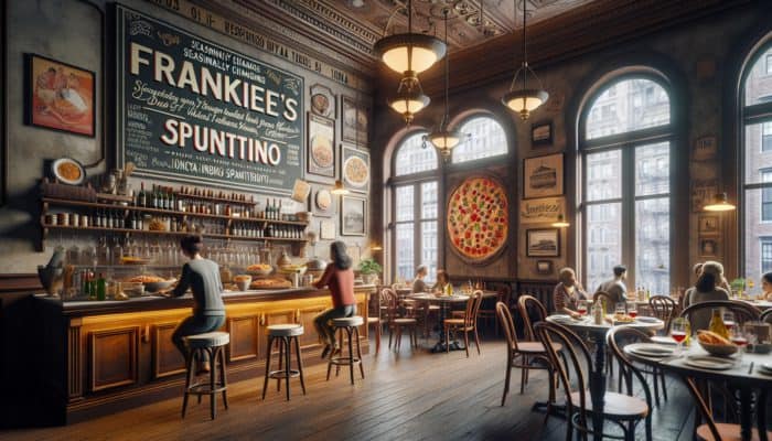 Cozy Italian eatery in NYC, Frankies Spuntino, with vintage decor and homemade pasta.
