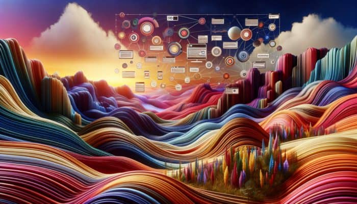 A vibrant digital landscape illustrating personalised landing pages and tailored recommendations for brand loyalty SEO.