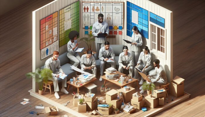 Professional clearance team sorting and categorising items in a cluttered home, easing the homeowner's emotional burden.