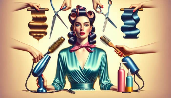 A woman with healthy hair using heat tools carefully and applying nourishing treatments for vintage hairstyles.