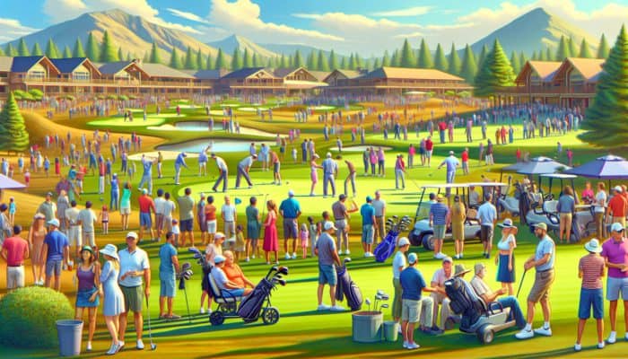 Diverse groups at Irene Country Club participating in golf, charity events, and festive celebrations, fostering community spirit.