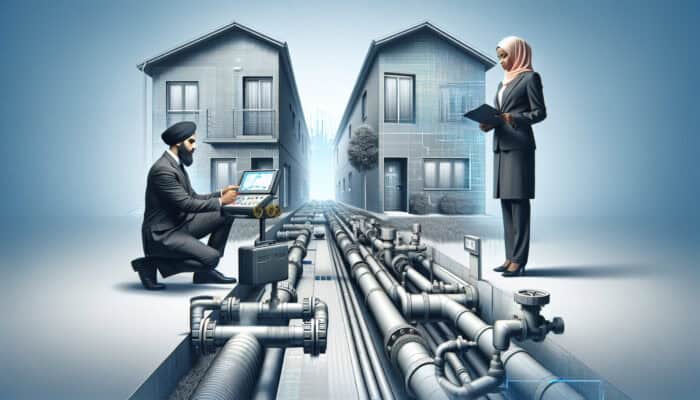 A professional leak detection team inspecting a modern residential pipeline in Tsawwassen, Delta.