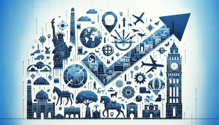 A travel company's website showcasing SEO enhancements, displaying a 60% increase in click-through rates and dominating answer boxes.