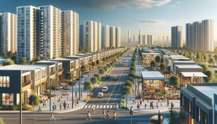 A bustling Aliwal North street showcasing modern mid-level properties and vibrant community amenities.