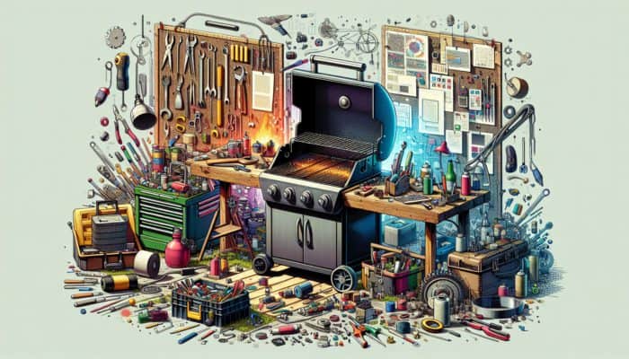 An old BBQ grill being upcycled with affordable materials from local stores and online marketplaces.