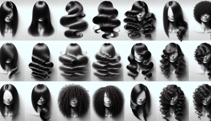 Diverse hair types with curl patterns styled using specific products: mousse, serum, gel, and cream.