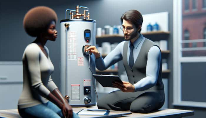 A skilled technician servicing various water heater models, providing expert maintenance advice.