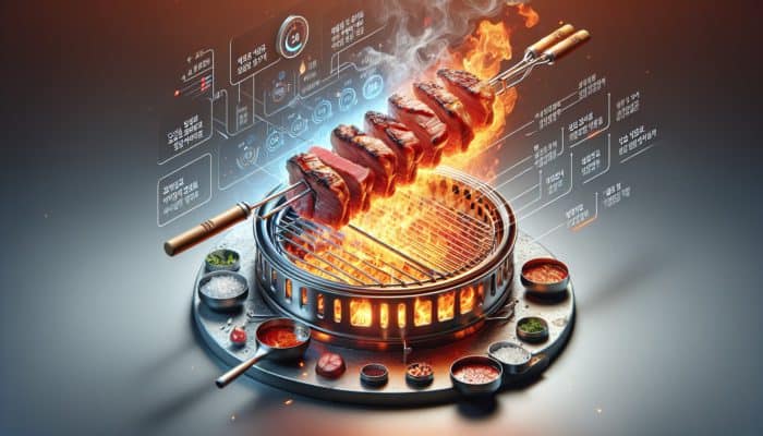 Korean BBQ grilling with high heat searing and two-zone method for even cooking.