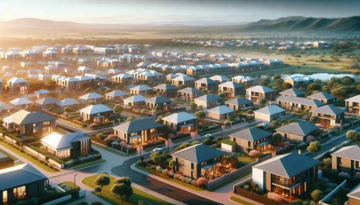 Aerial view of Boksburg's affordable neighborhoods featuring modern homes and vibrant community spaces.