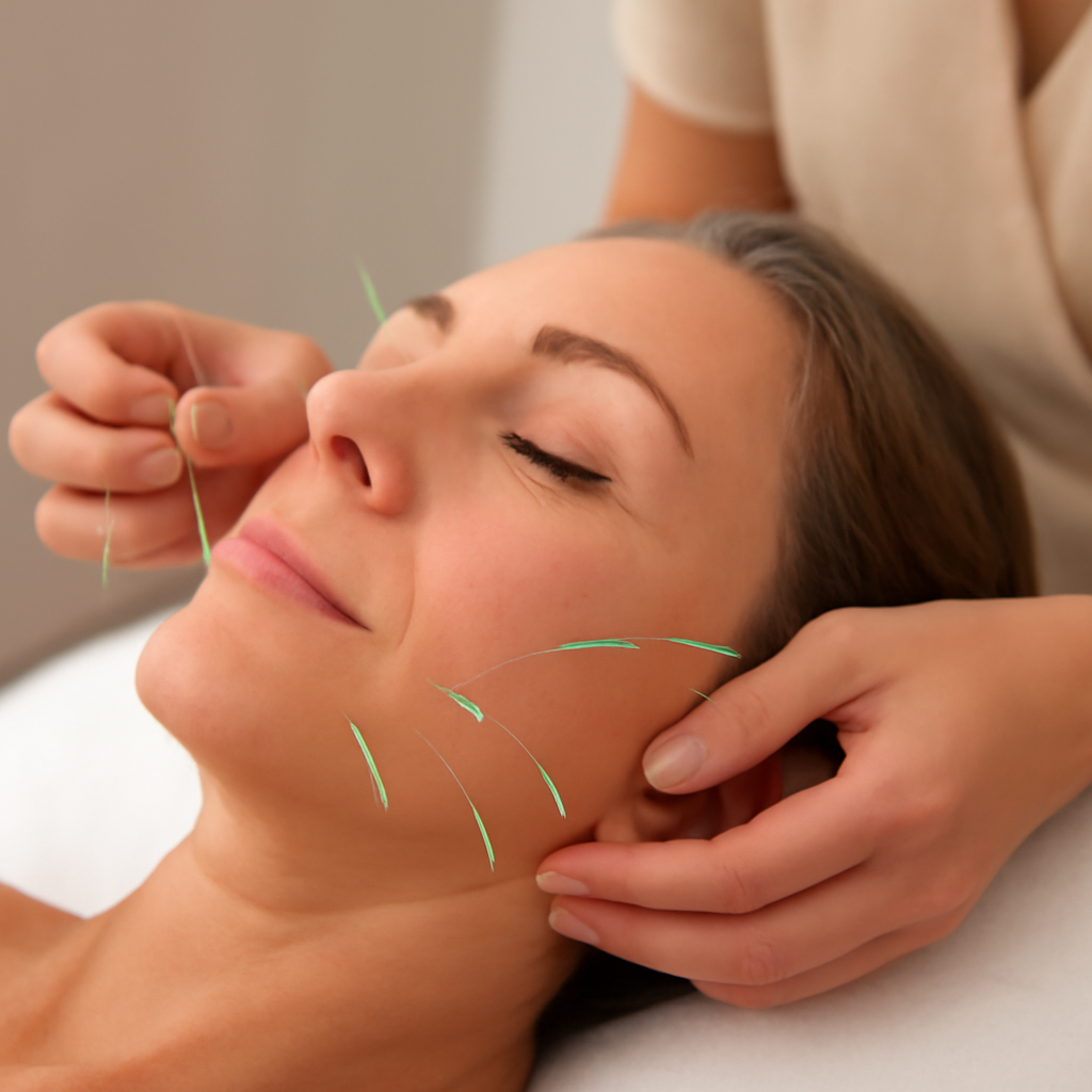 Illustration for real-world story: from sore jaw to softer lines related to cosmetic acupuncture suitability for holistic facial care