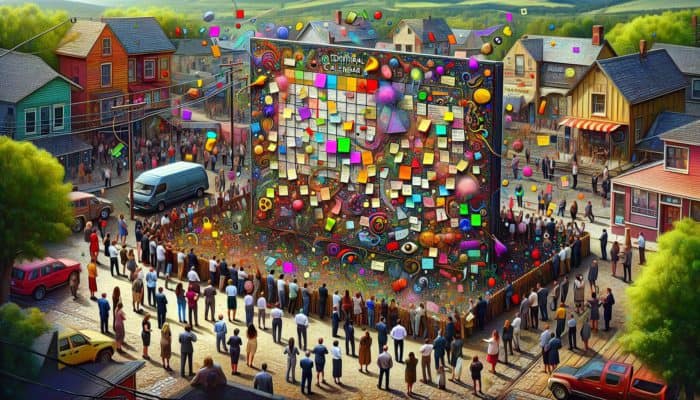 A vibrant editorial calendar for a Totnes small business, featuring colorful post-its, images, and community interaction.