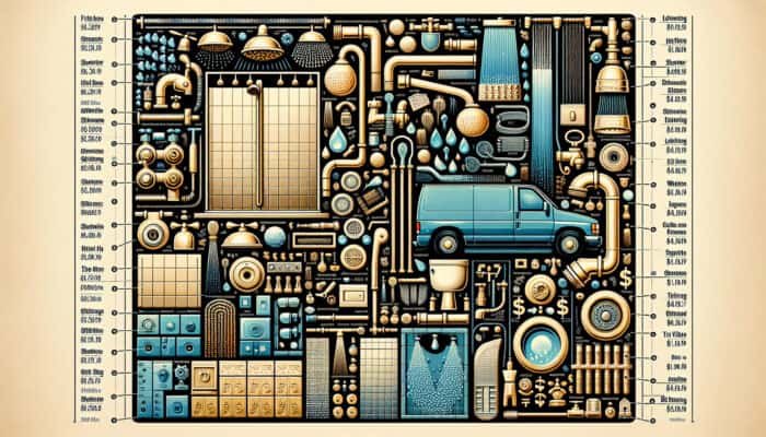 Infographic showing shower repair costs in Chilliwack with icons and price ranges for various repairs.