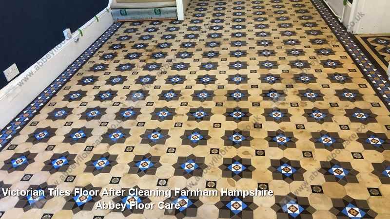 Victorian hallway tiles in Farnham after cleaning with restored pattern clarity