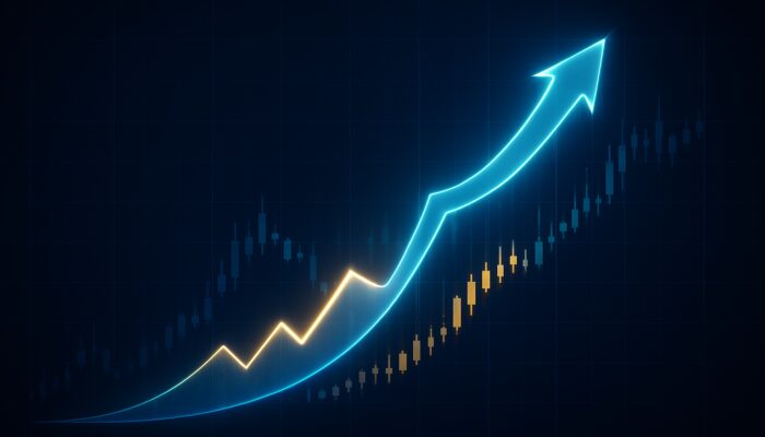 Dynamic stock chart illustrating a glowing trailing stop loss moving upward with rising prices and locking during declines.