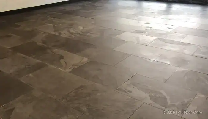 Clean, restored Brazilian slate floor with a uniform, low-sheen protective sealer