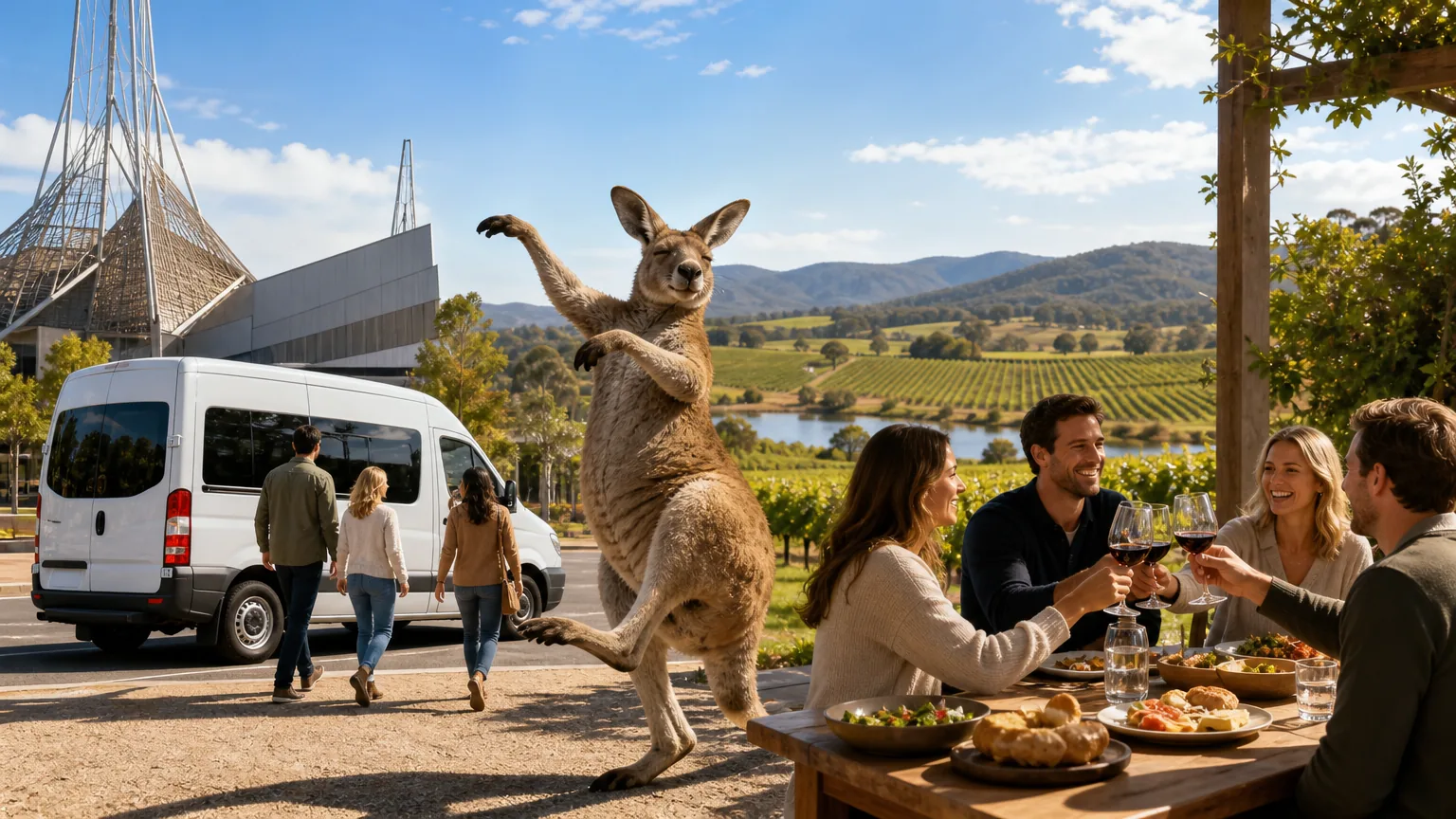 Dancing Kangaroo: visual reference for 3. Dancing Kangaroo: Convenient Pickup from the Arts Centre with a Fixed Itinerary and Lunch